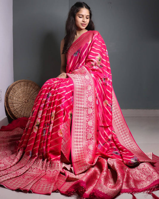 Pink Georgette Banarasi Silk Saree