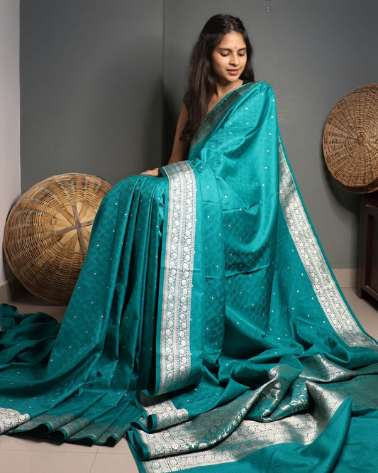 Green Semi Mashru Silk Banarasi Saree