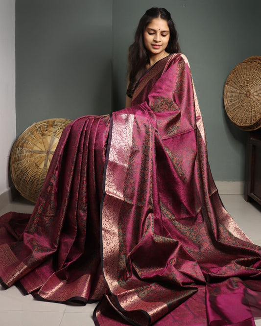 Wine Semi Mashru Silk Saree