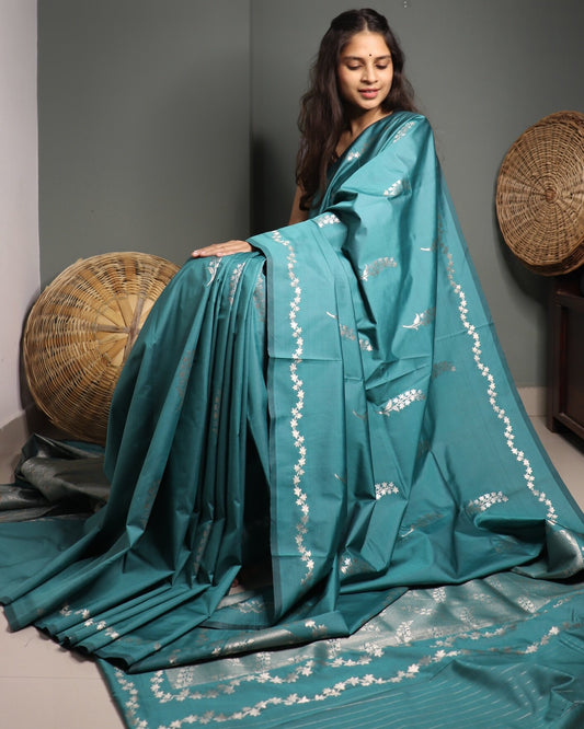 Rama Green Semi Katan Silk Saree