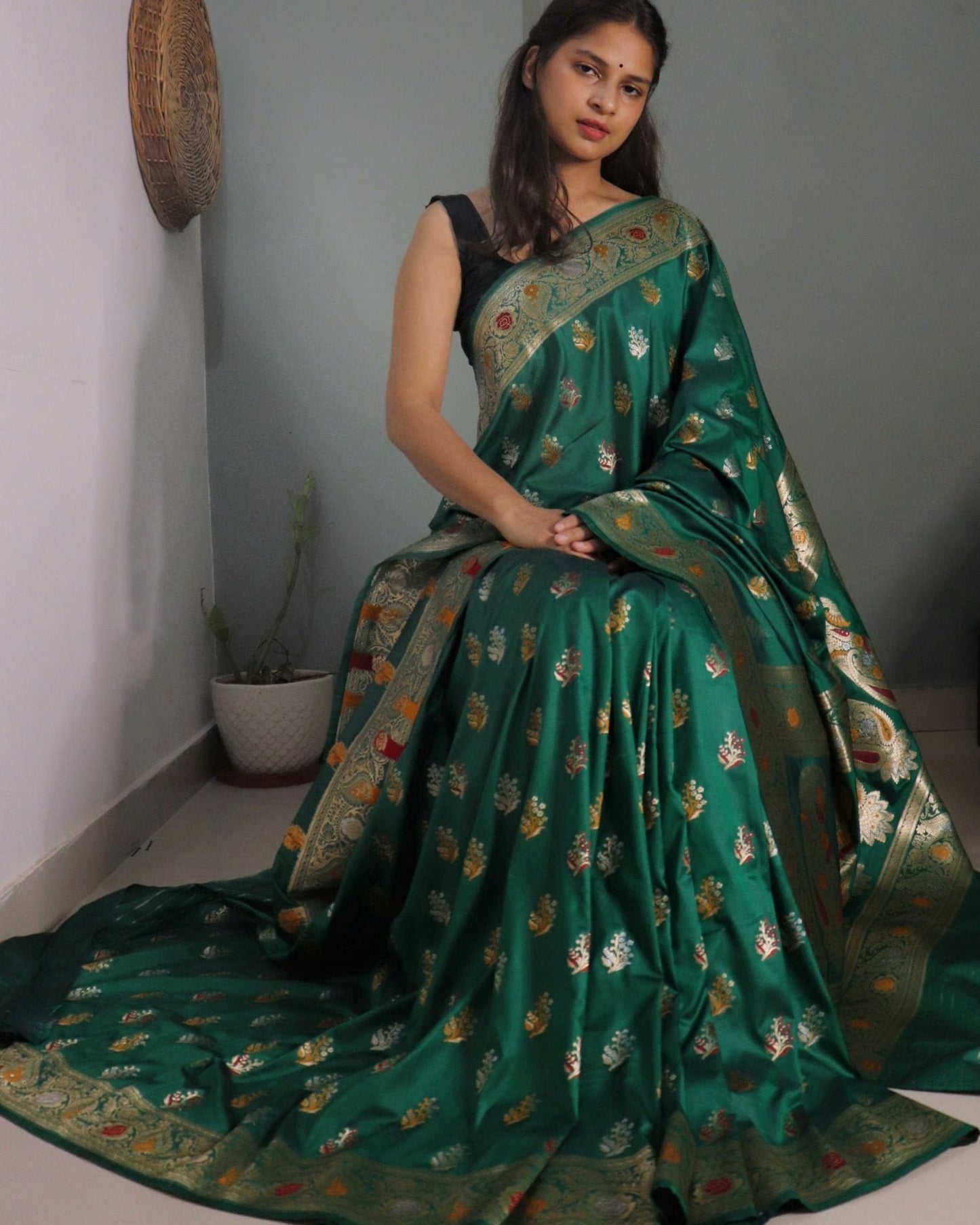 Green Semi Katan Banarasi Silk Saree