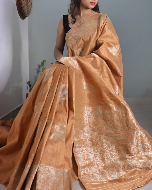 Light Brown Semi Tussar Silk Saree