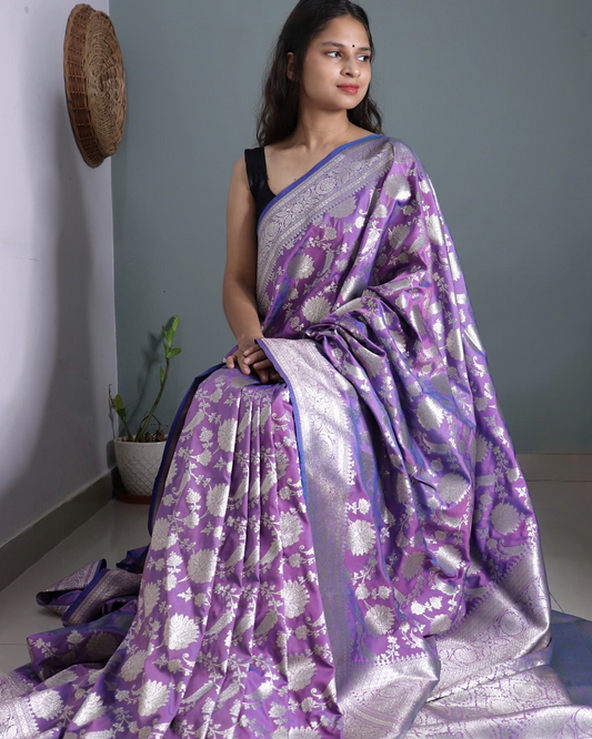 Lavender Semi Mashru Silk Banarasi Saree