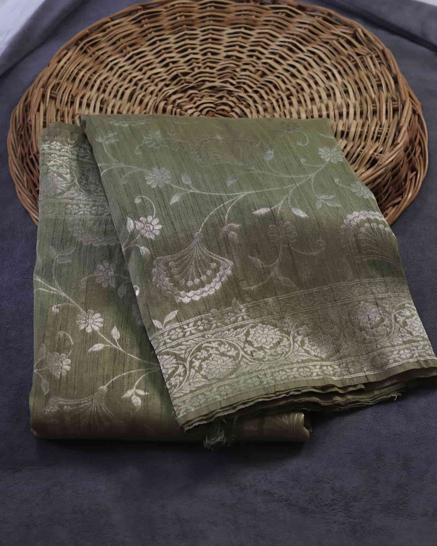 Olive Tussar Silk Saree