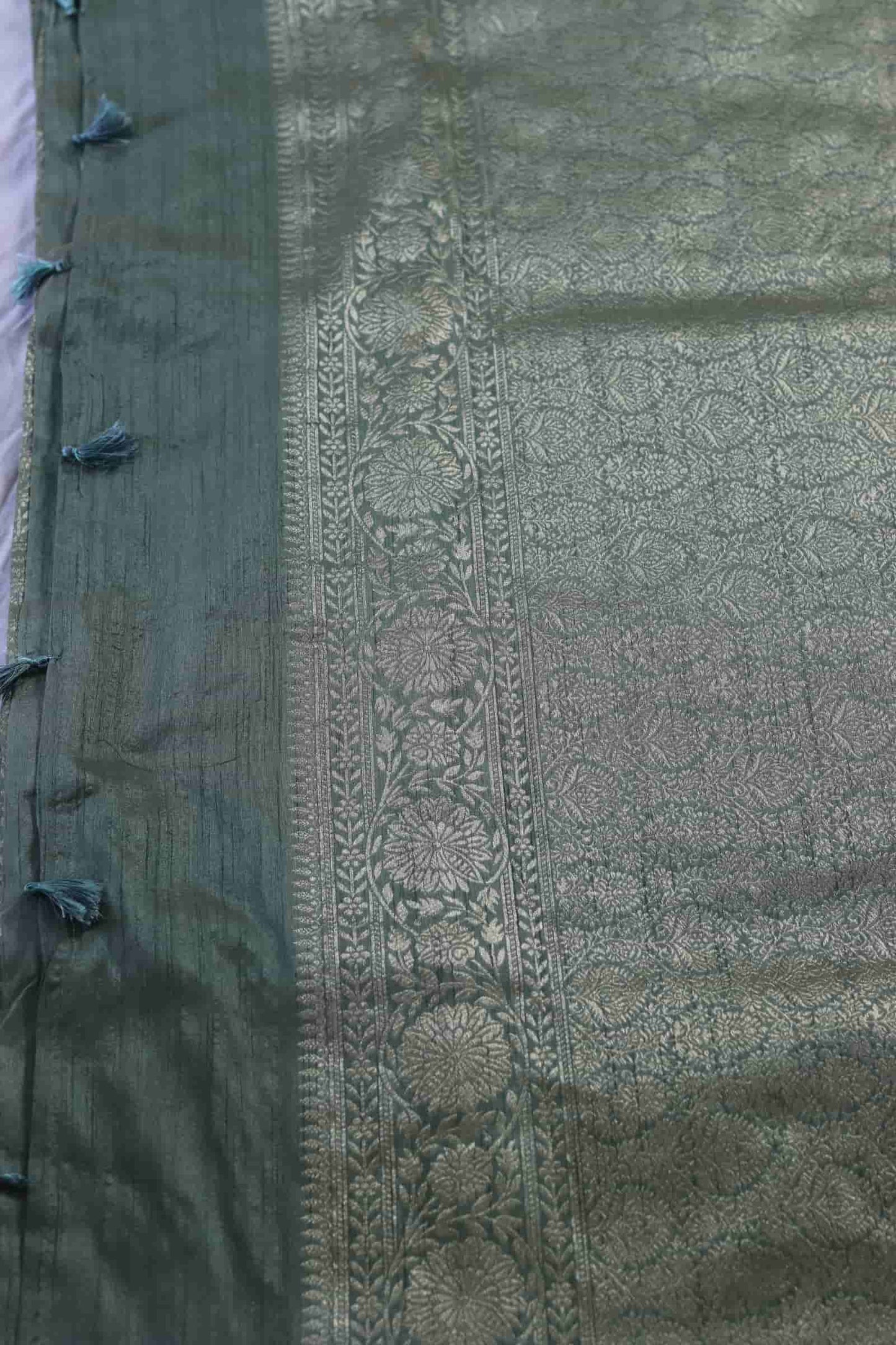 Grey Semi Tussar Silk Banarasi Saree