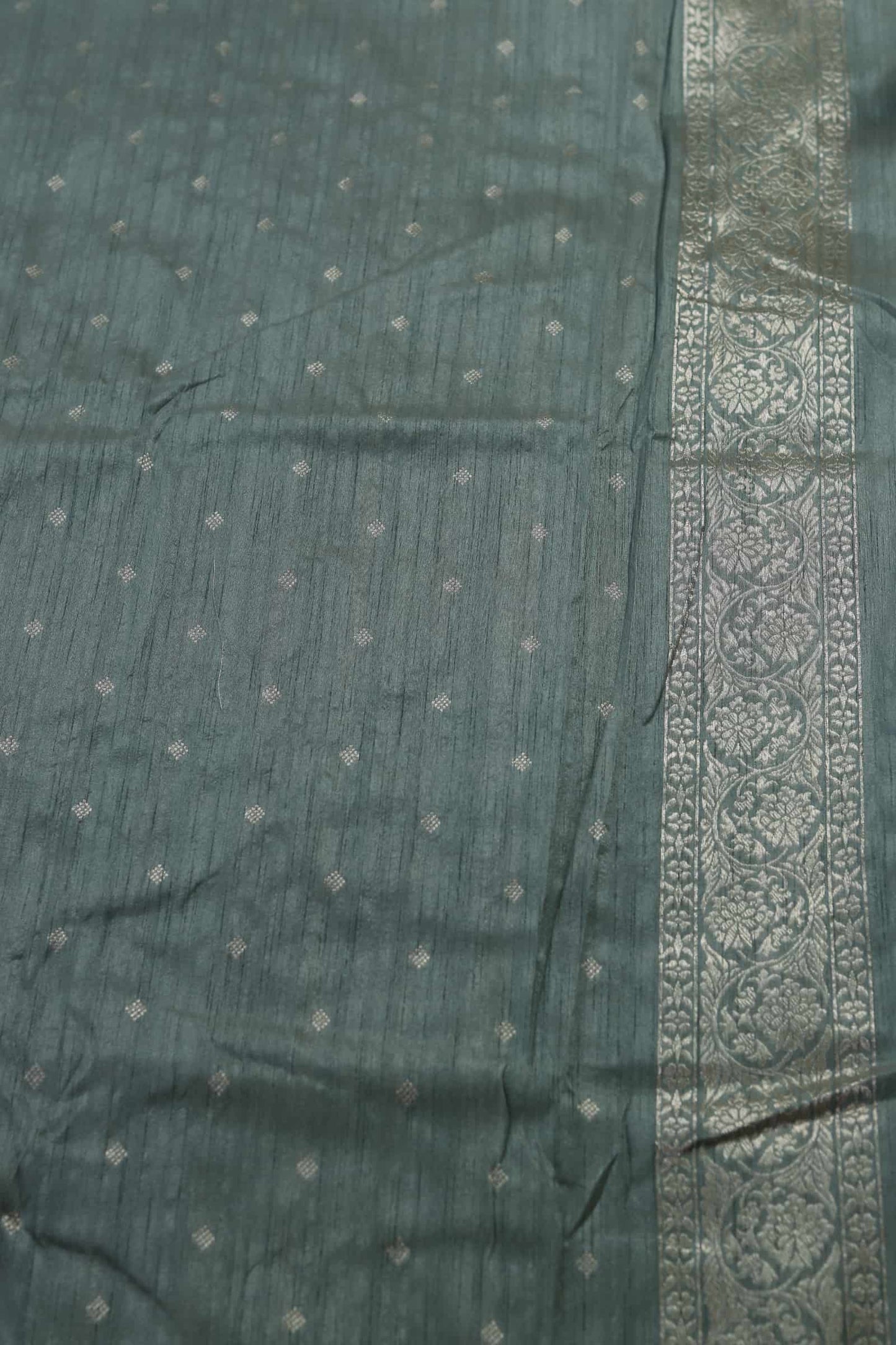 Grey Semi Tussar Silk Banarasi Saree