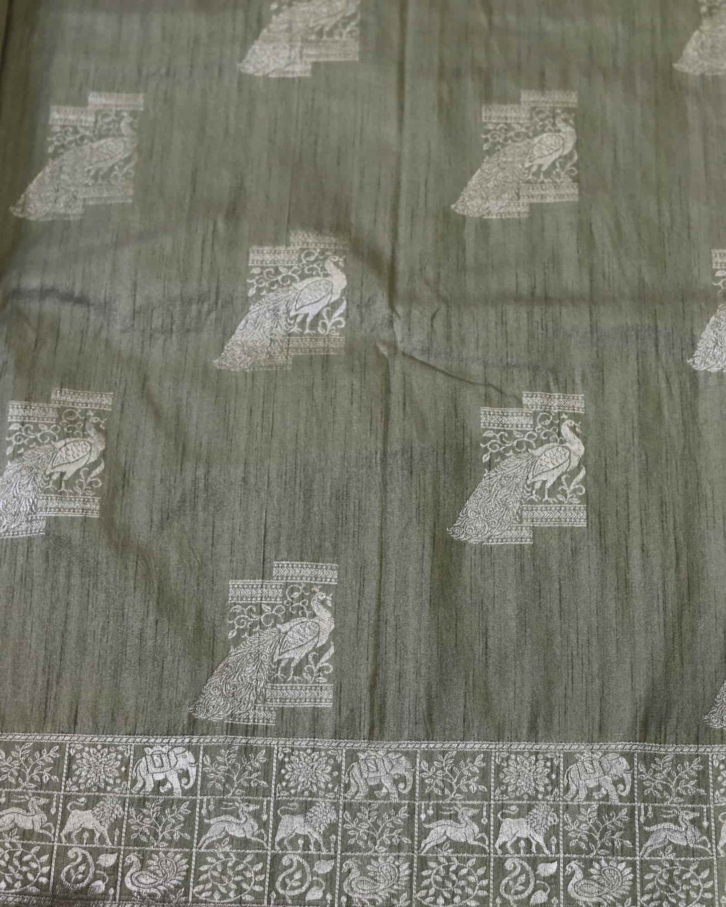 Olive Tussar Silk Banarasi Saree