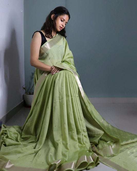 Green Cotton Silk Banarasi Saree