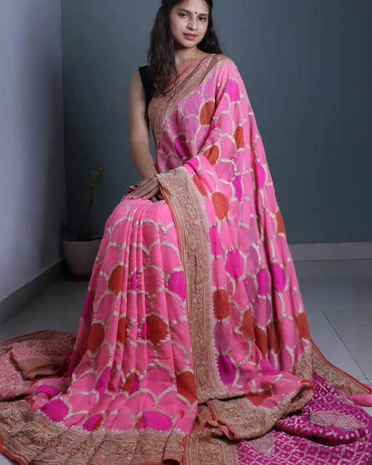 Pink Pure Khadi Georgette Saree