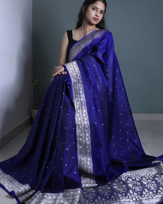 Navy Blue Mashru Banarasi Silk Saree