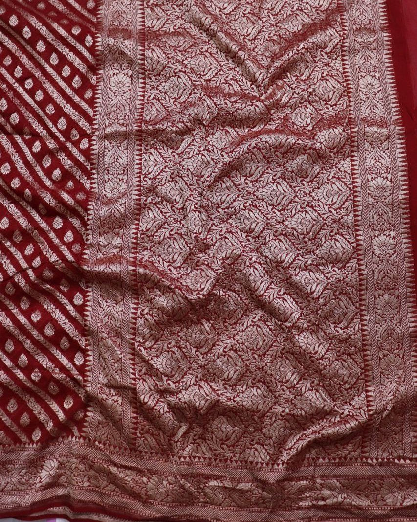 Maroon Semi Khadi georgette Saree