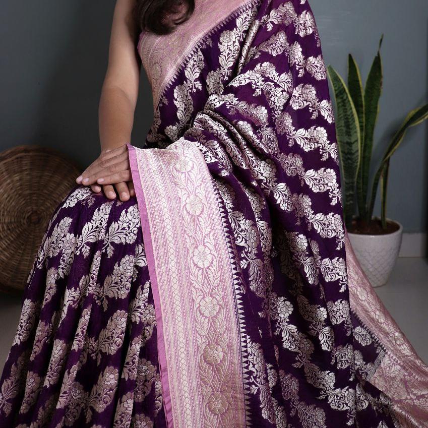 Deep Purple Khadi Georgette Saree