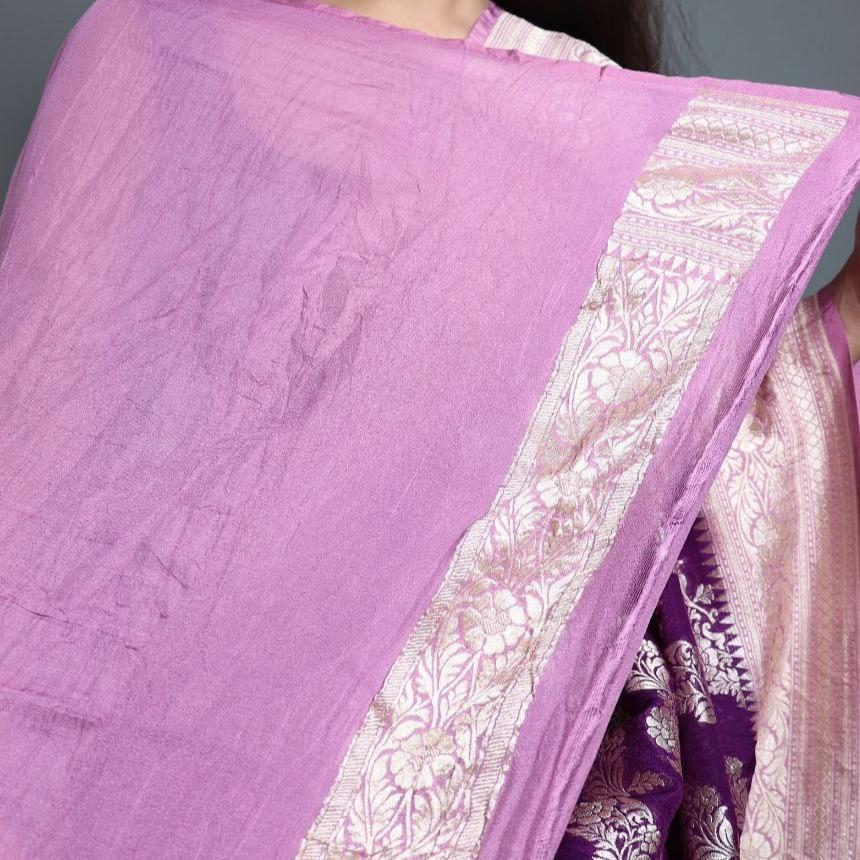 Deep Purple Khadi Georgette Saree