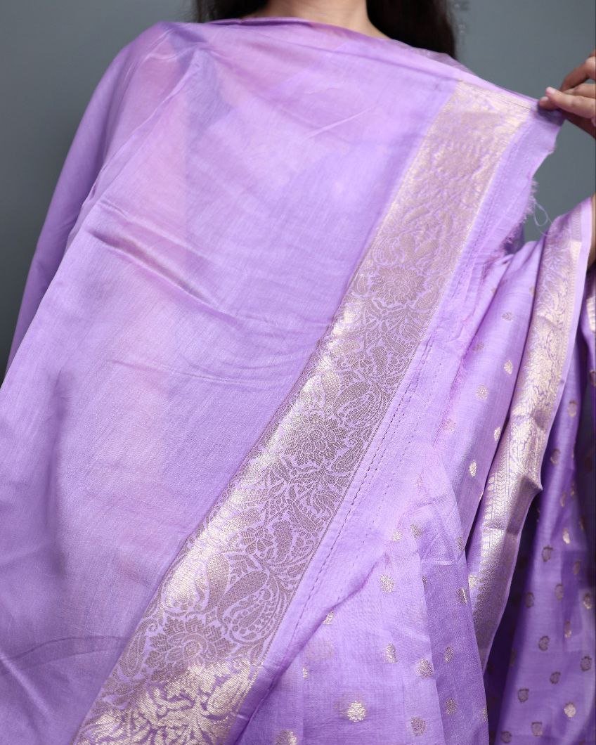 Lavender Pure Chanderi Silk Banarasi Saree