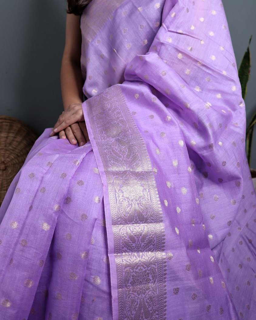 Lavender Pure Chanderi Silk Banarasi Saree