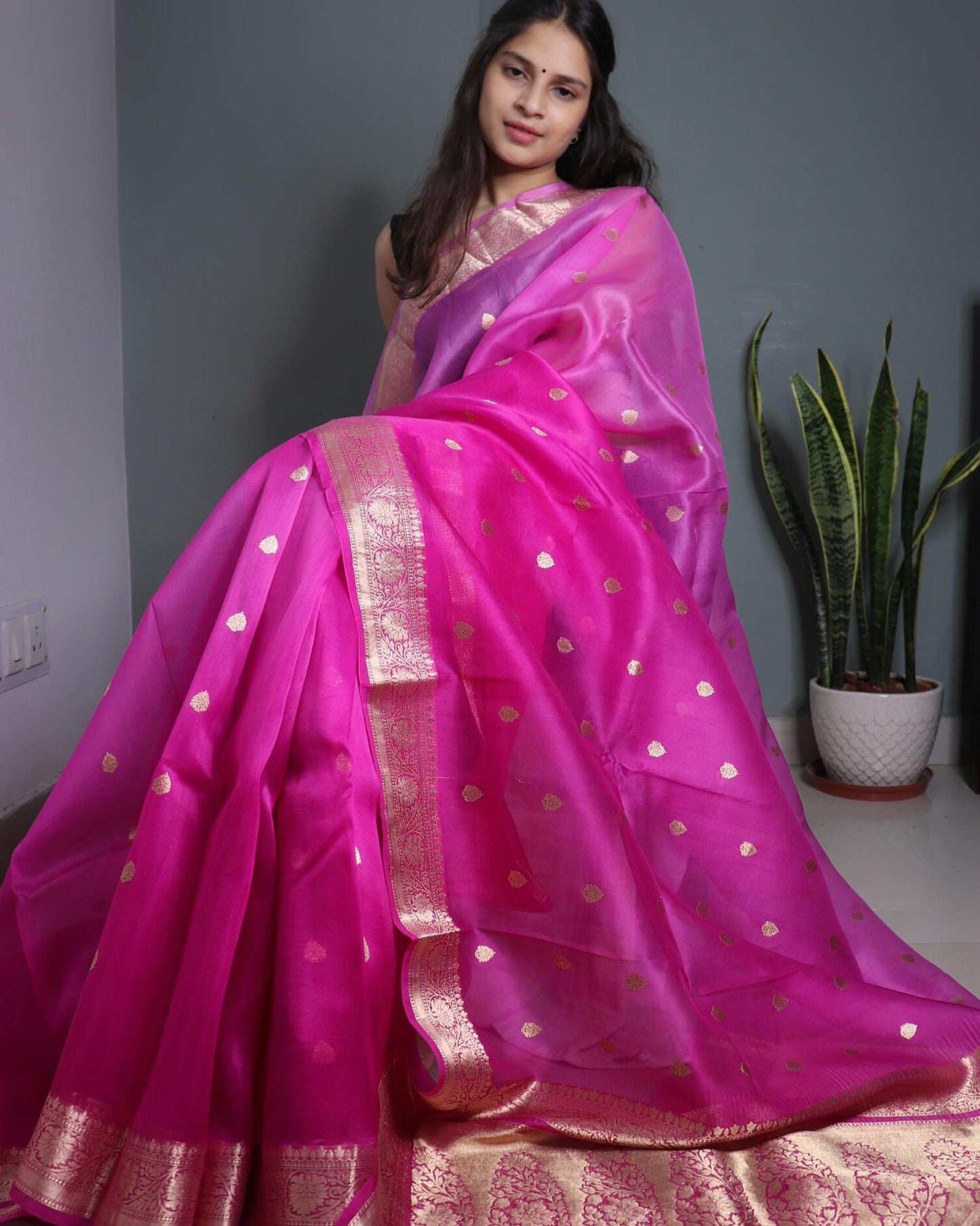 Pink Pure Kora Silk Saree