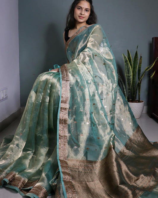 Pastel Green Pure Tissue Saree