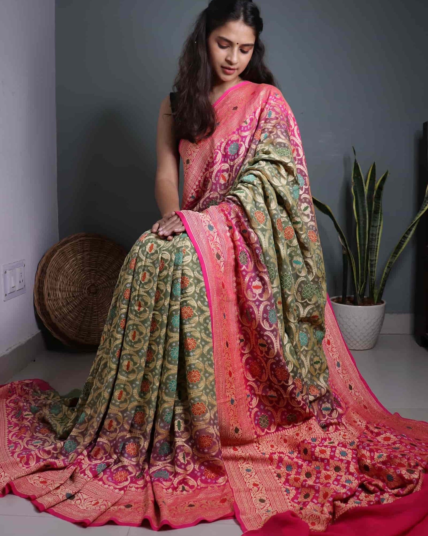 Rangkaat Pure Khadi Georgette Bandhani Saree.