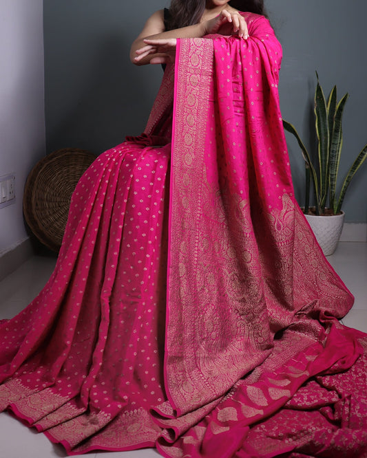 Rani Pink Khadi Pure Crepe Georgette