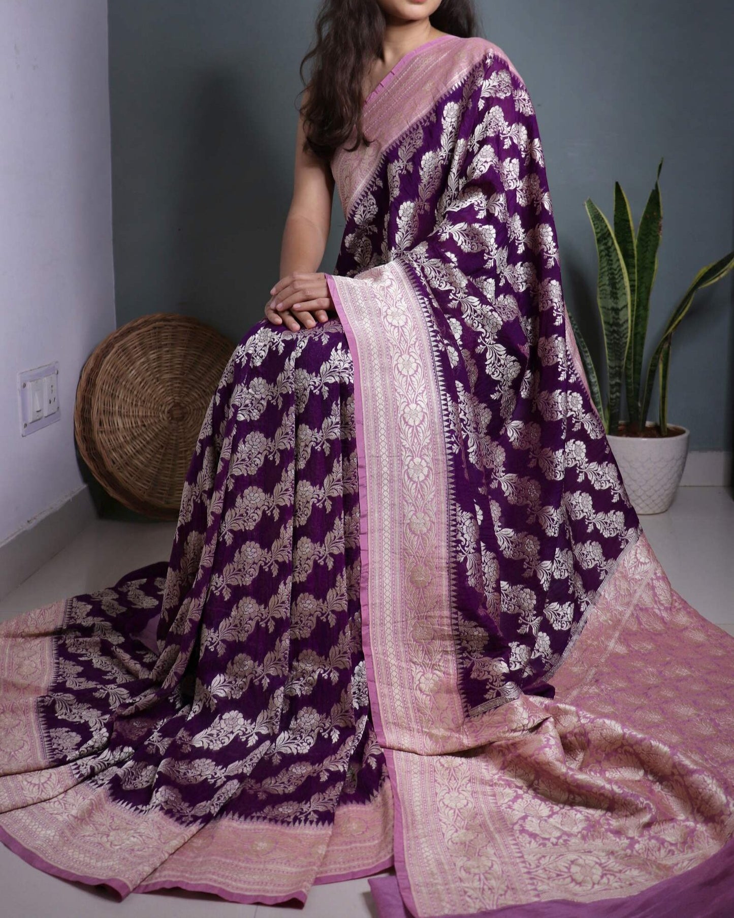 Deep Purple Khadi Georgette Saree