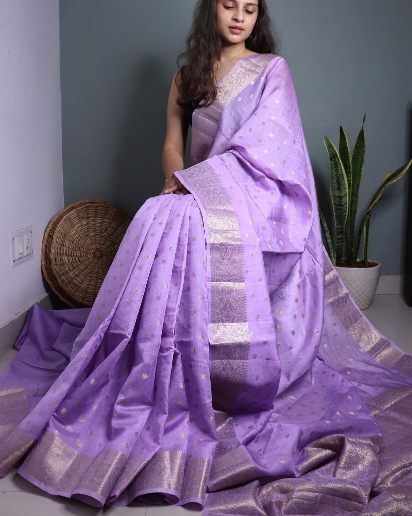 Lavender Pure Chanderi Silk Banarasi Saree