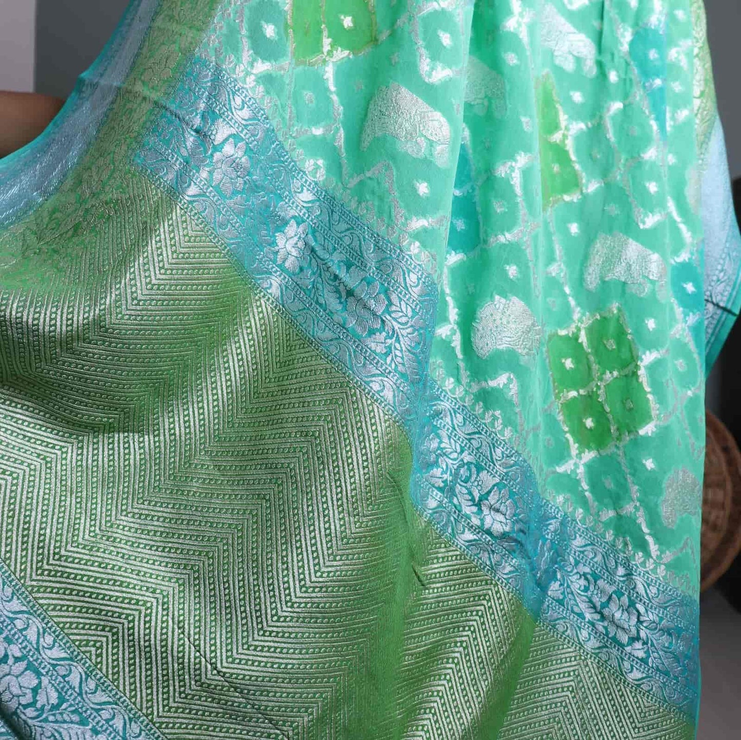 Green Pure Khadi Georgette Saree