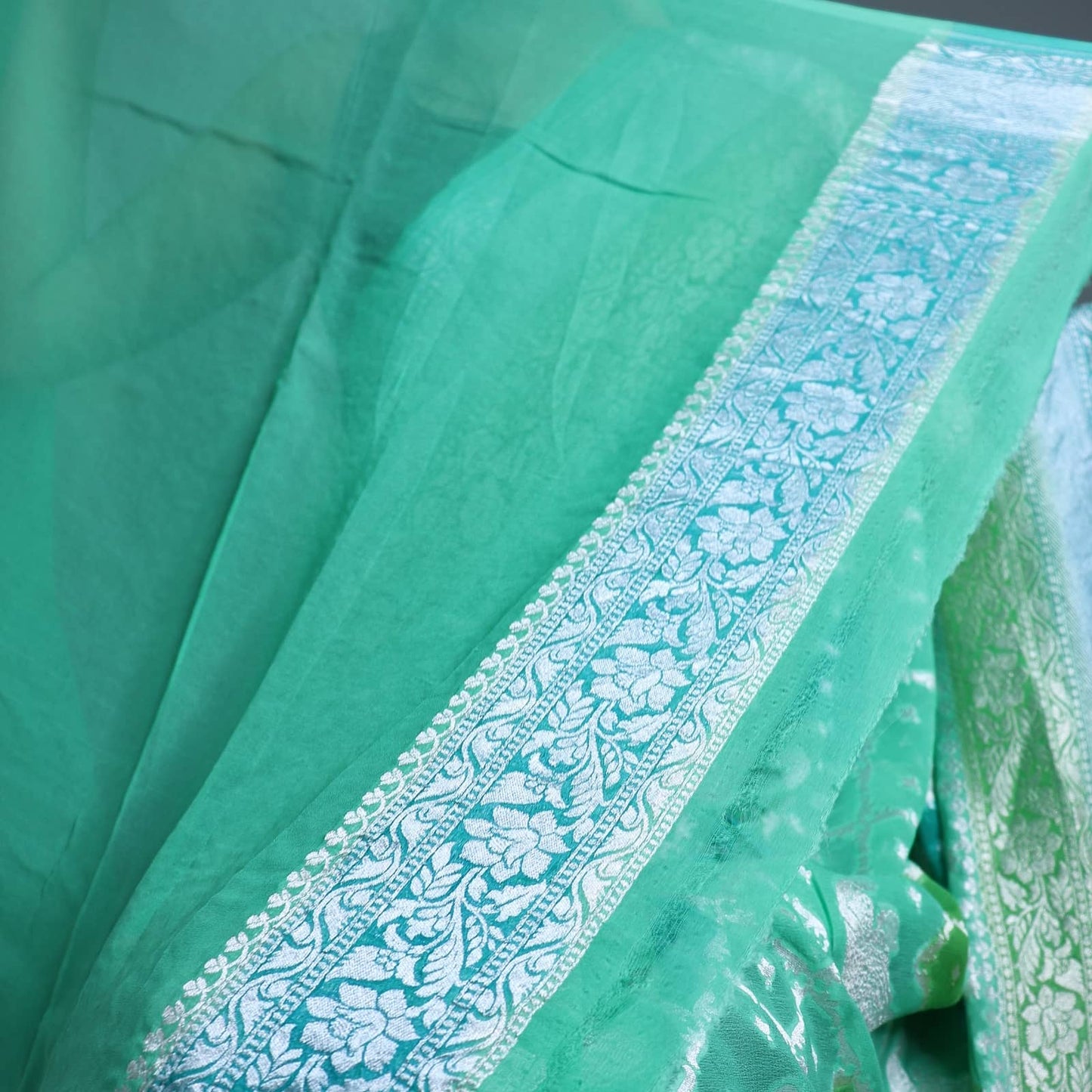 Green Pure Khadi Georgette Saree