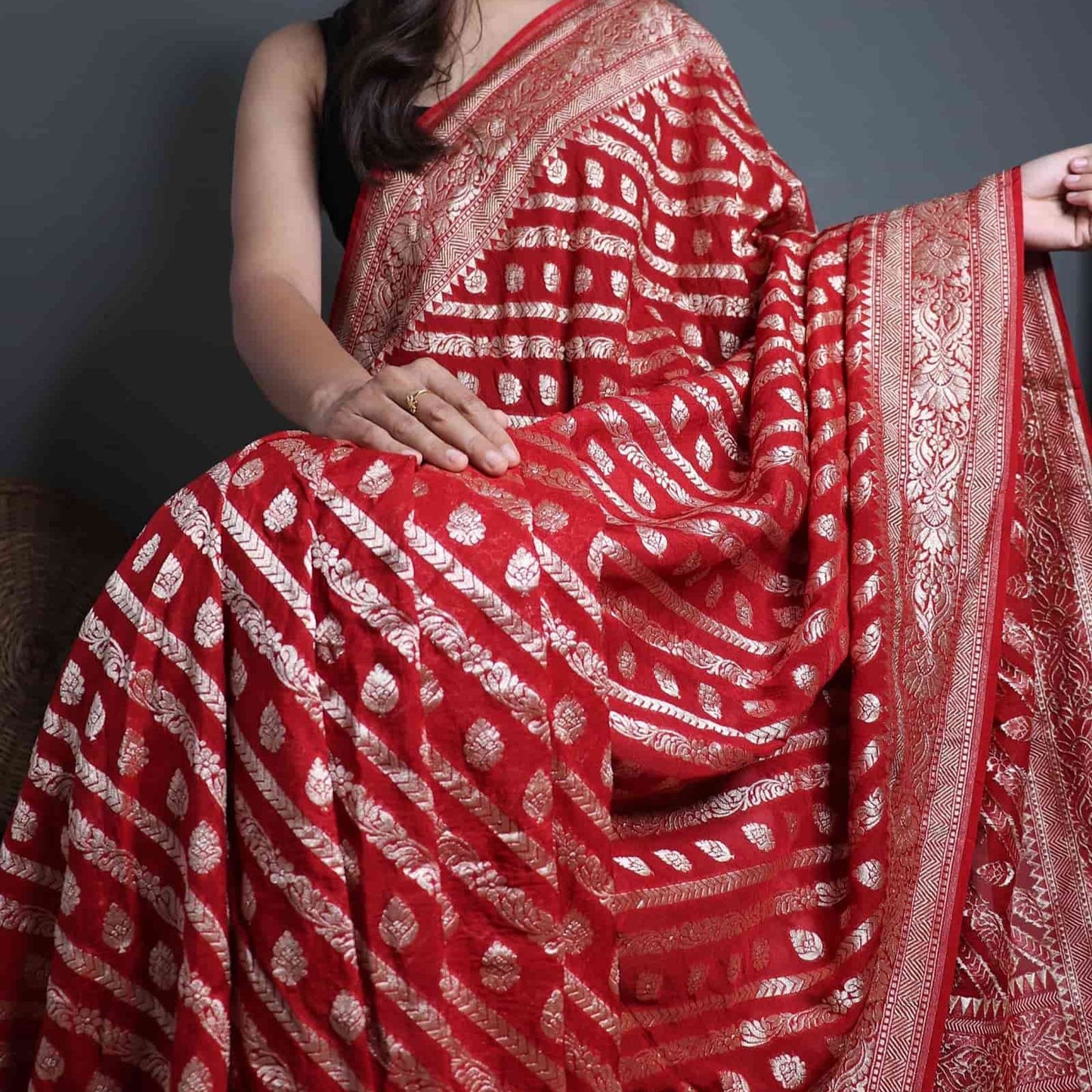 Red Khadi Georgette Saree