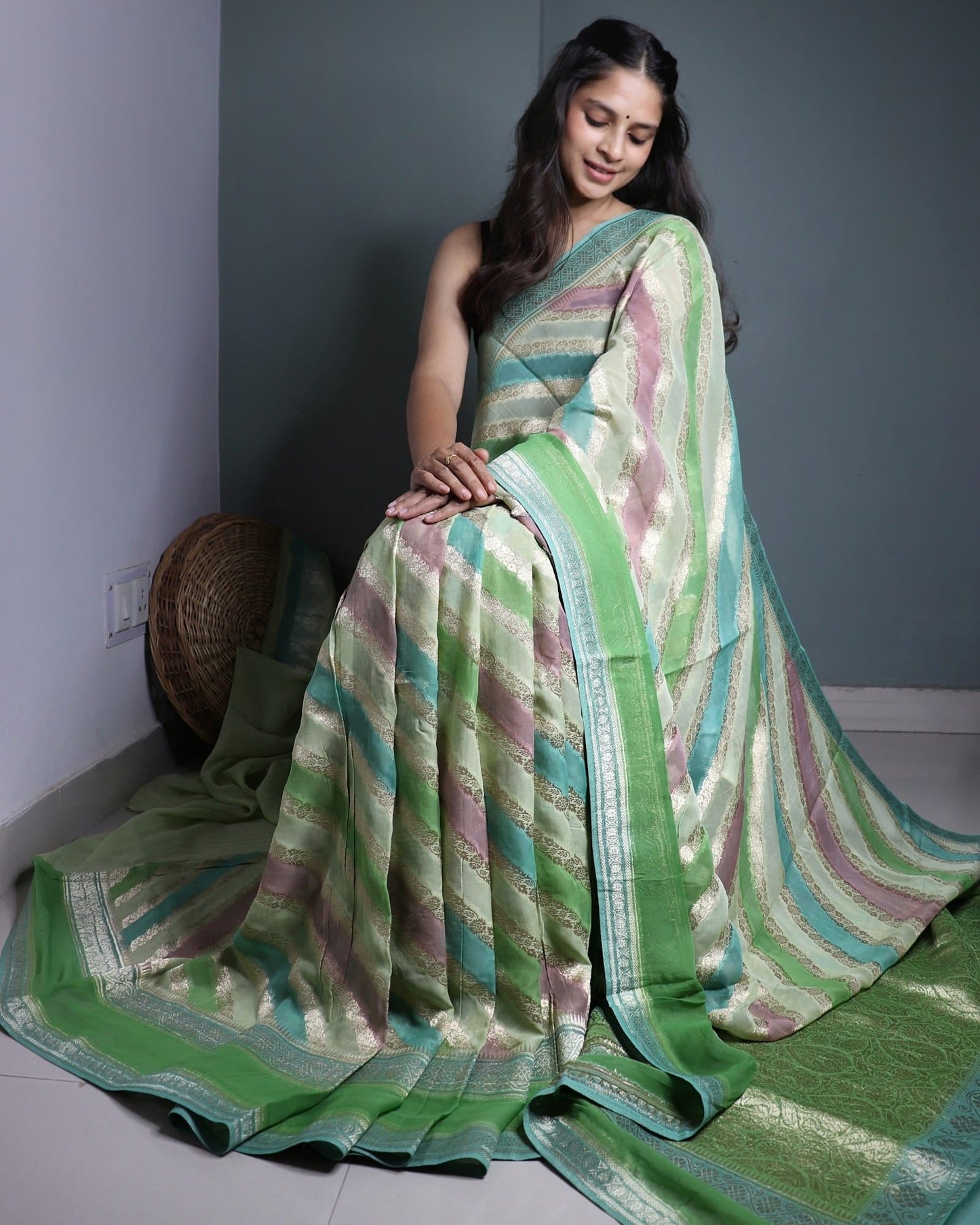 Green Rangkaat Semi Khadi Georgette