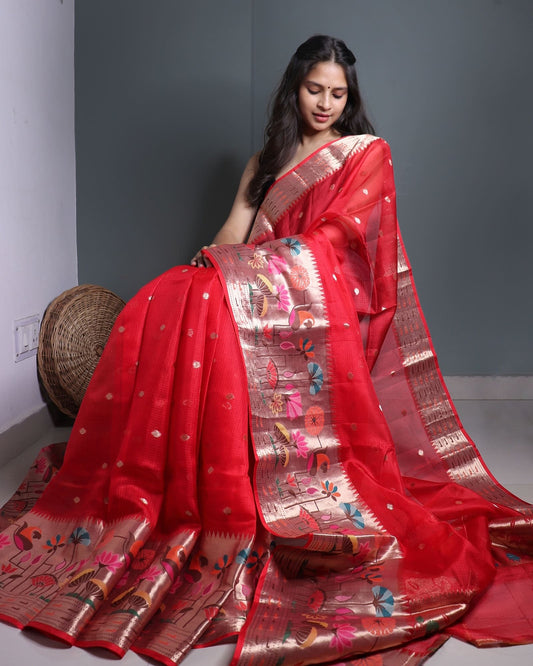 Red Pure Kota Silk Paithni Saree