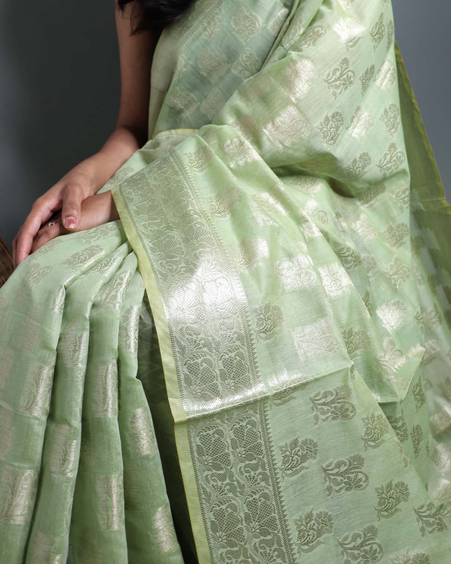 Green Semi Monga Silk Banarasi Saree