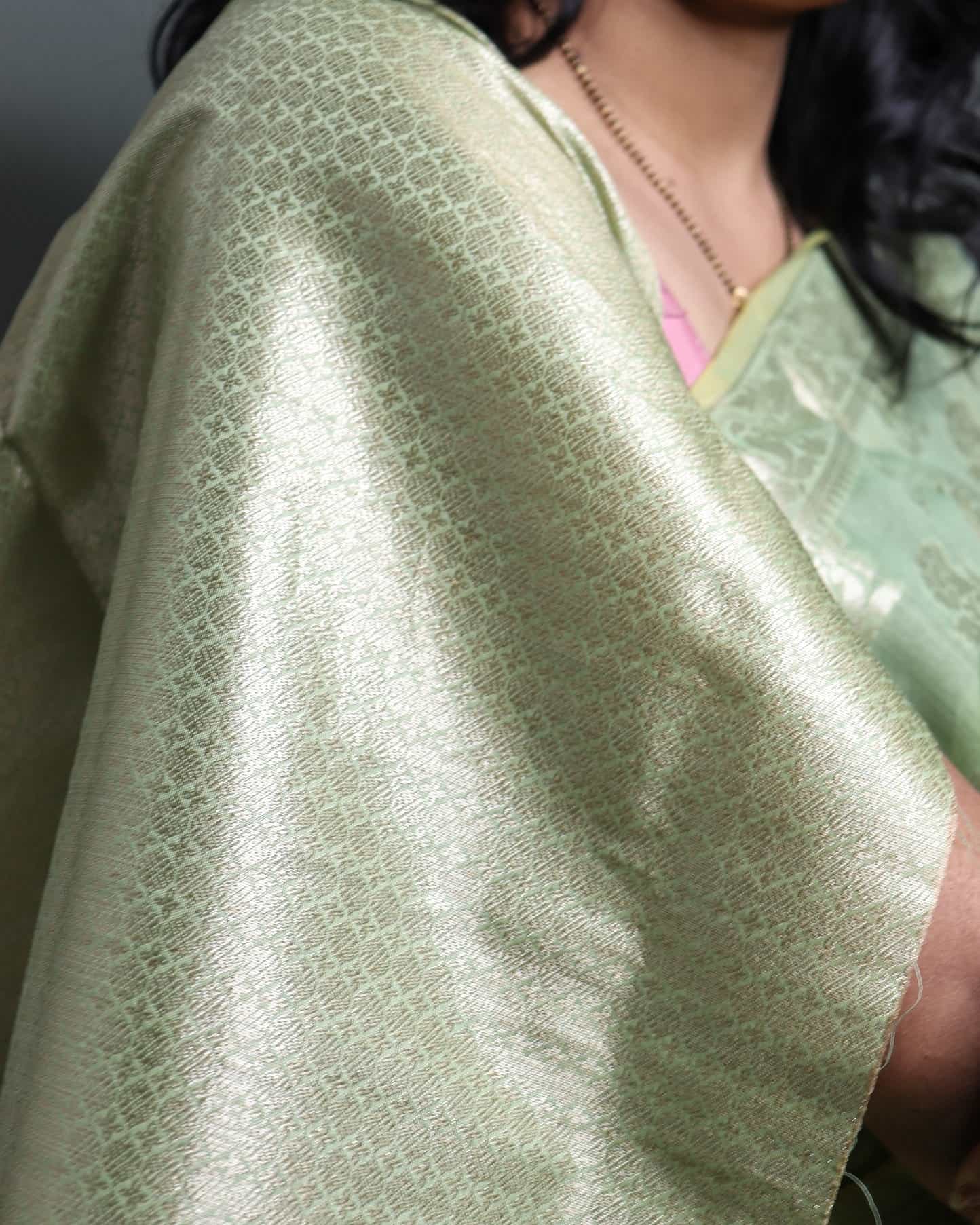 Green Semi Monga Silk Banarasi Saree