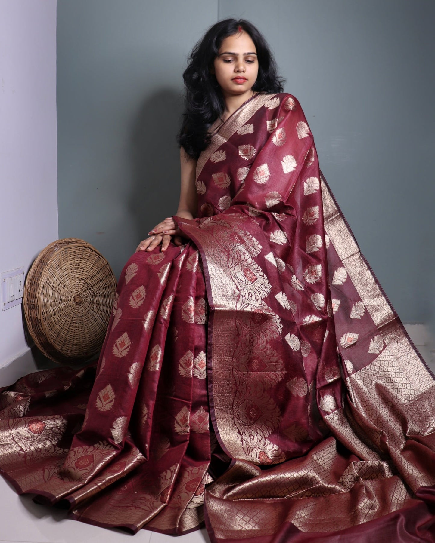 Brown Semi Monga Silk Banarasi Saree