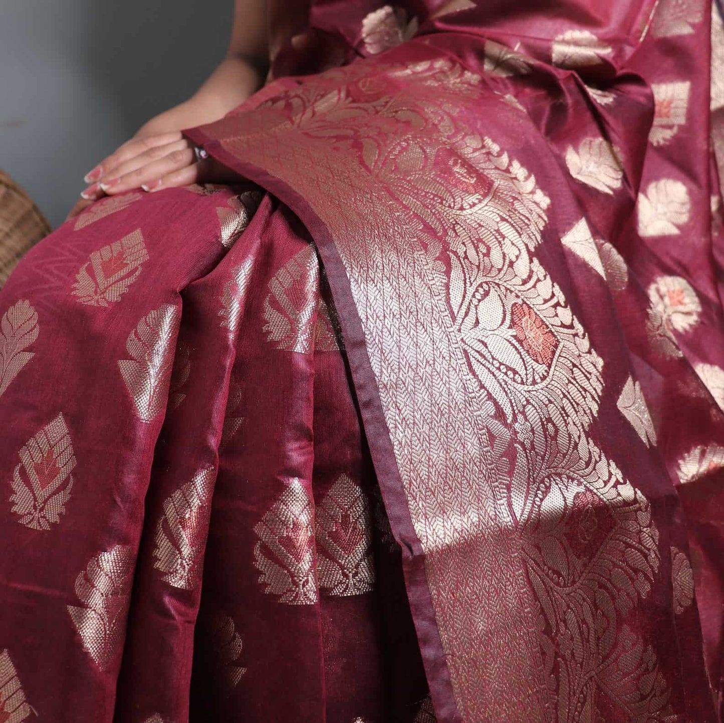 Brown Semi Monga Silk Banarasi Saree