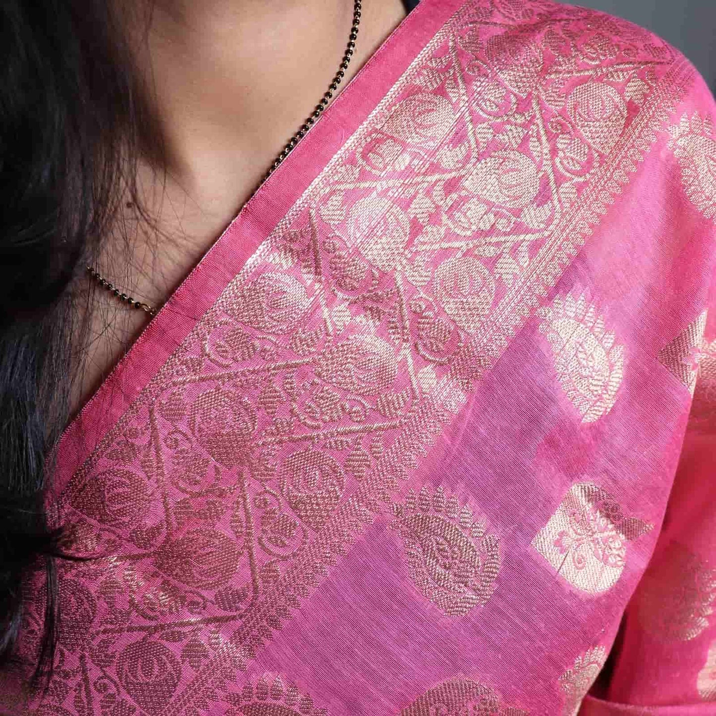 Pink Semi Monga Silk Banarasi Saree