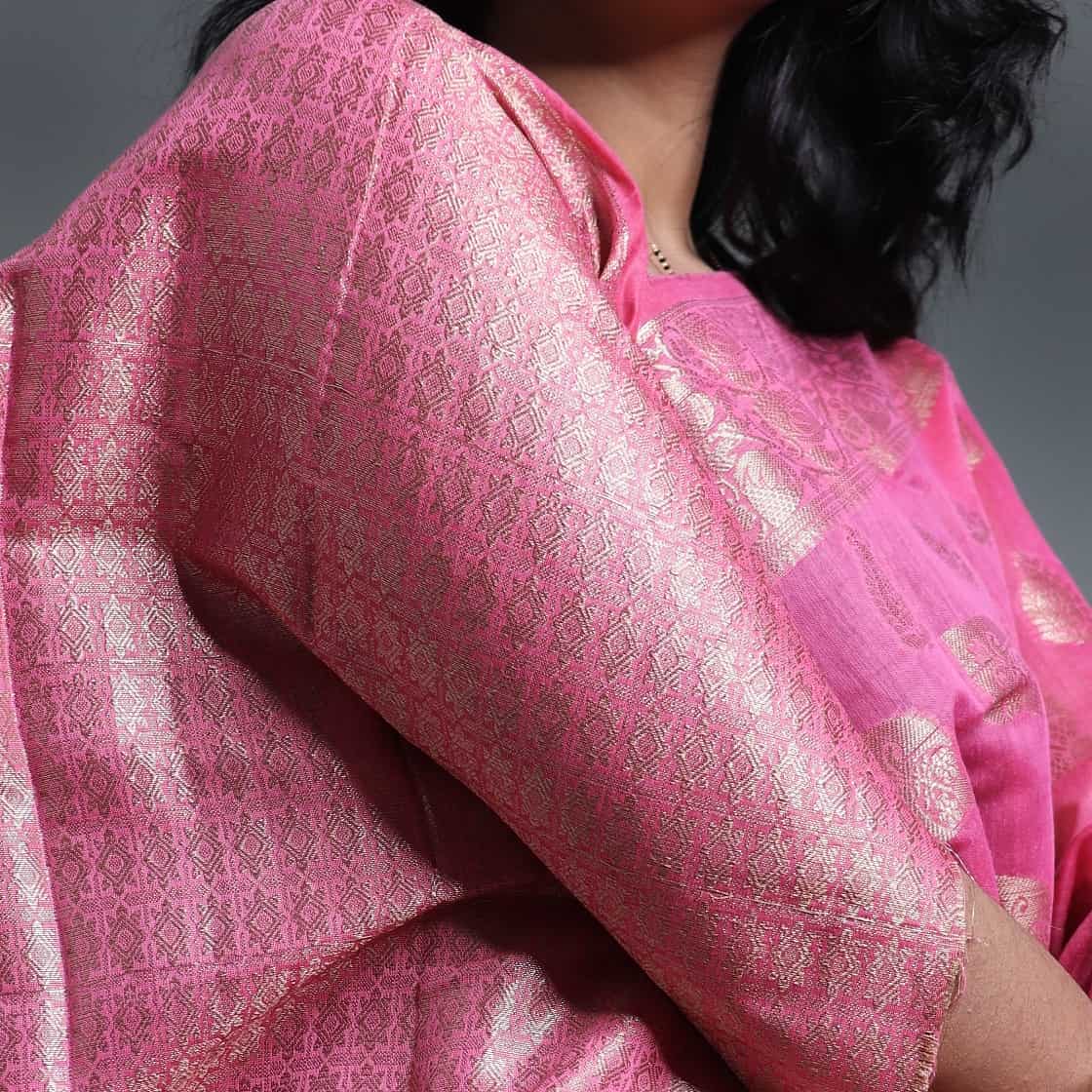 Pink Semi Monga Silk Banarasi Saree