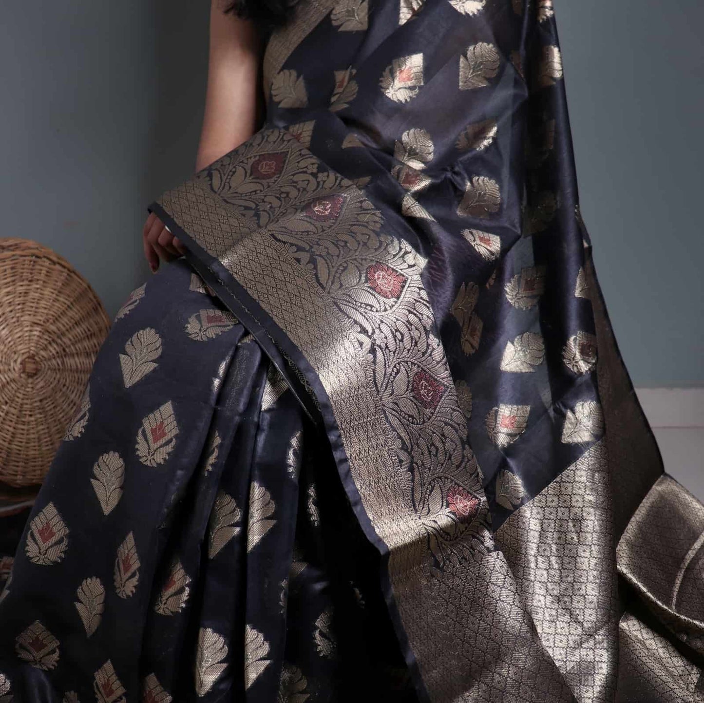 Black Semi Monga Silk Banarasi Saree