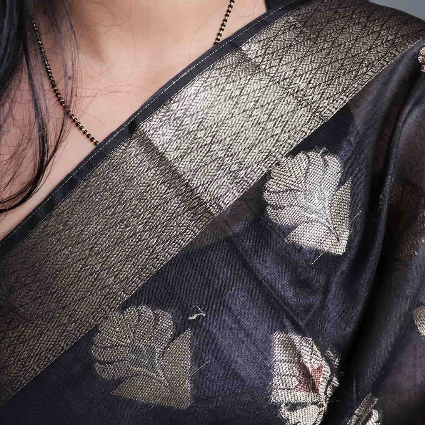 Black Semi Monga Silk Banarasi Saree