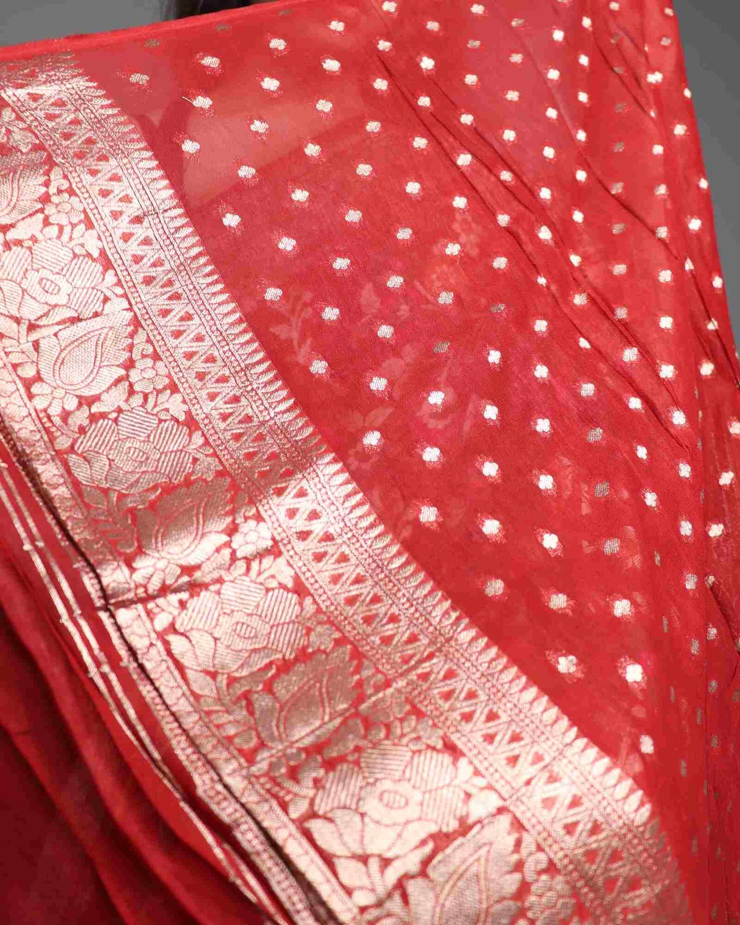 Maroon Georgette Banarasi Saree Floral Jaal Pattern