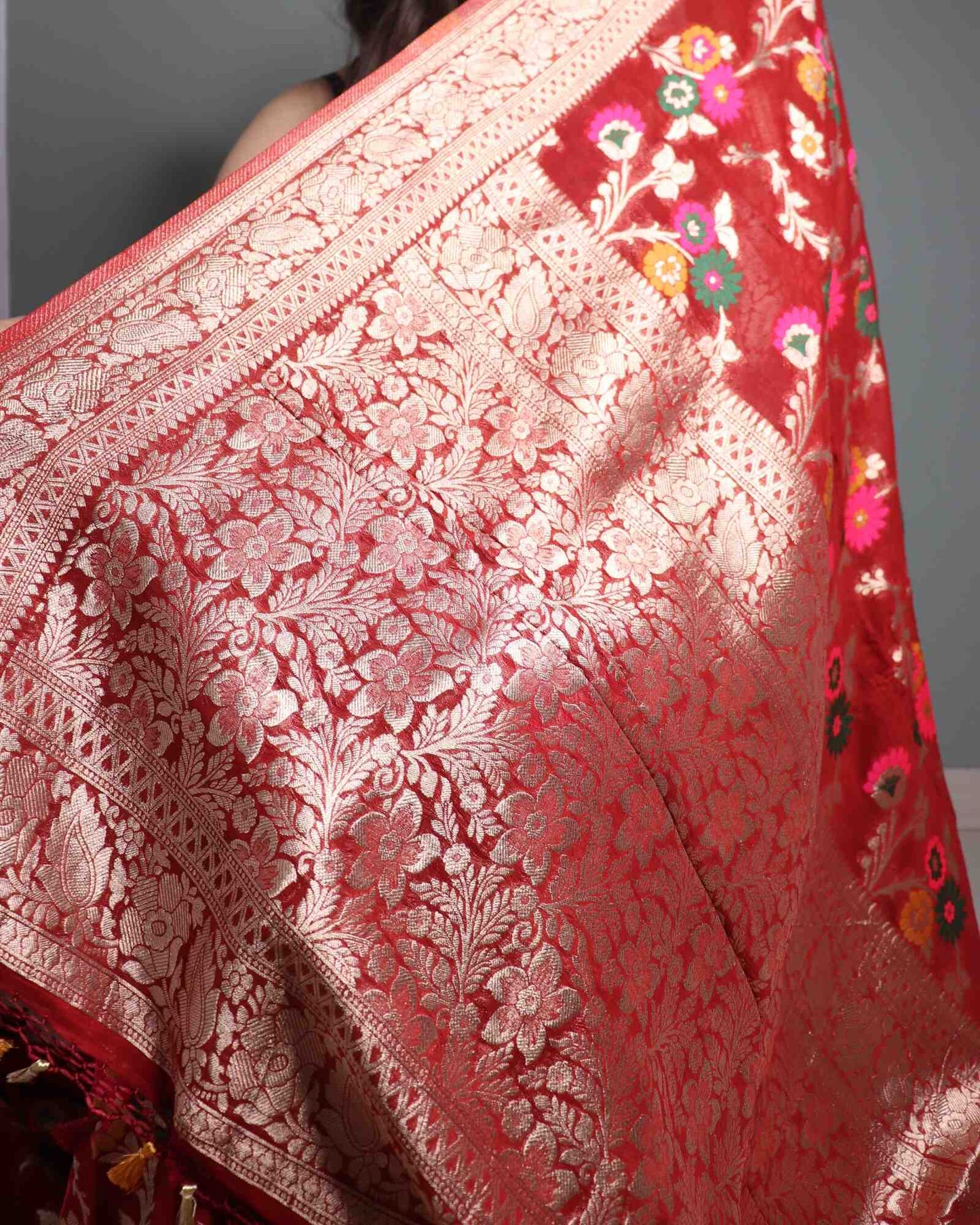 Maroon Georgette Banarasi Saree Floral Jaal Pattern