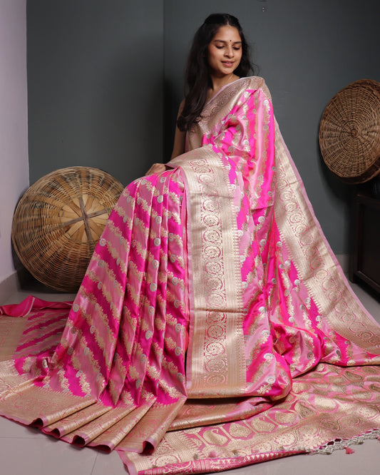 Pink Semi Mashru Rangkat Banarasi Silk saree