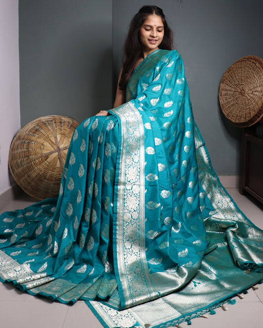 Green Semi Mashru Silk Banarasi Saree