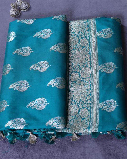 Teal Mashru Banarasi Silk Saree