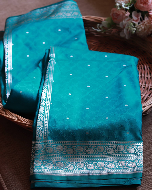 Turquoise Mashru Silk Saree