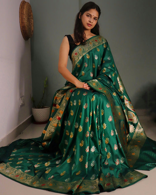 Green Semi Katan Banarasi Silk Saree