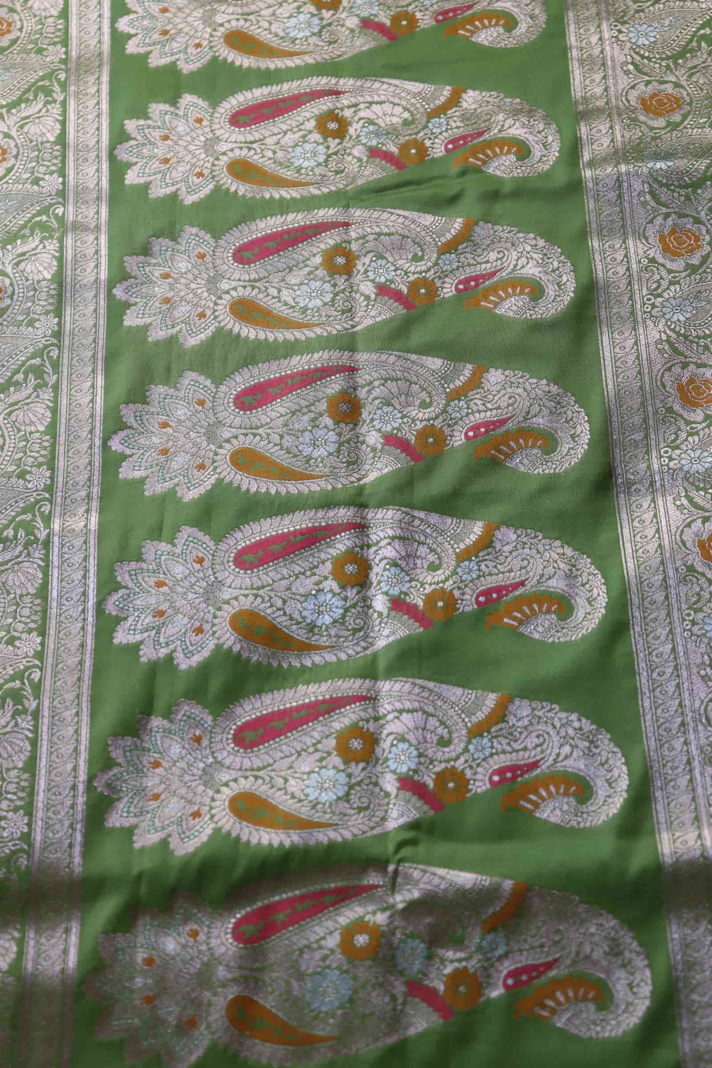 Parrot Green Katan Silk Banarasi Saree