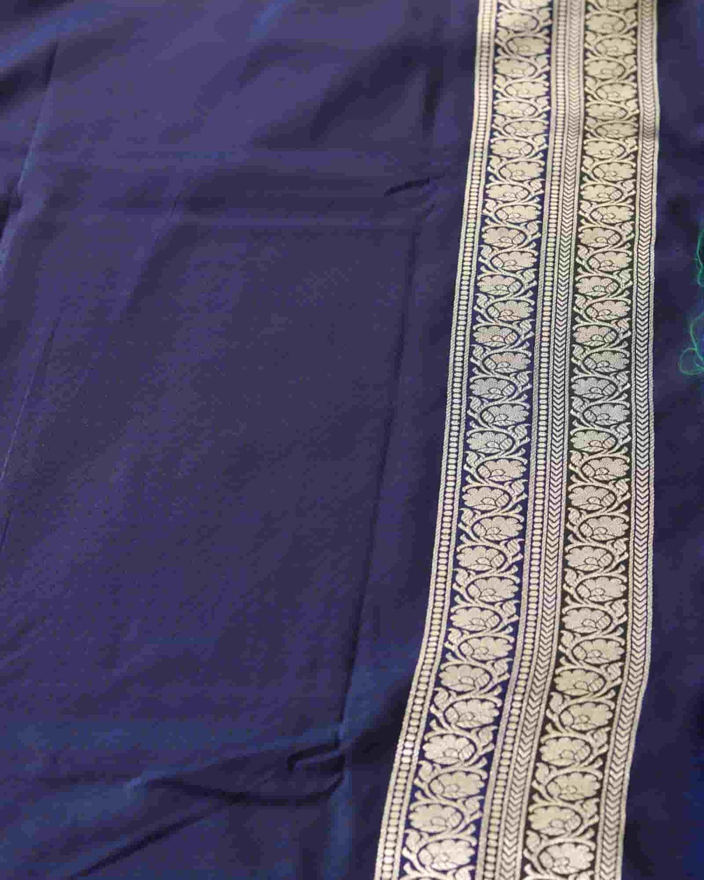 Navy Blue Mashru Banarasi Silk Saree