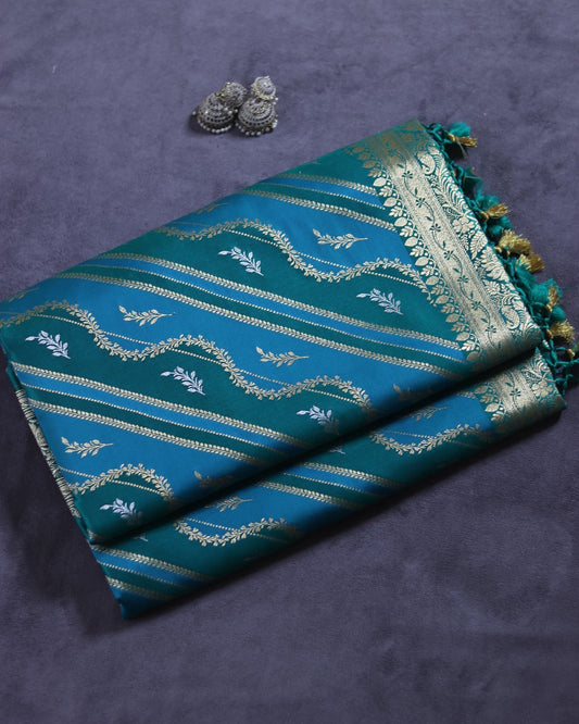 Blue Semi Mashru Silk Rangkat Banarasi Saree