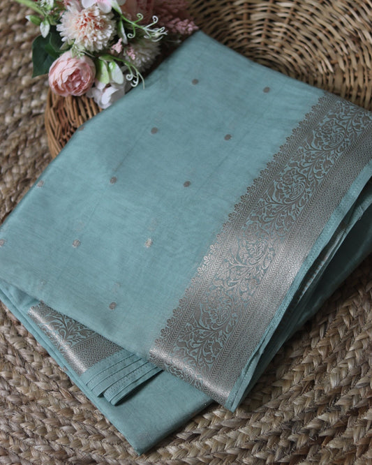 Baby Blue Cotton Silk Banarasi Saree