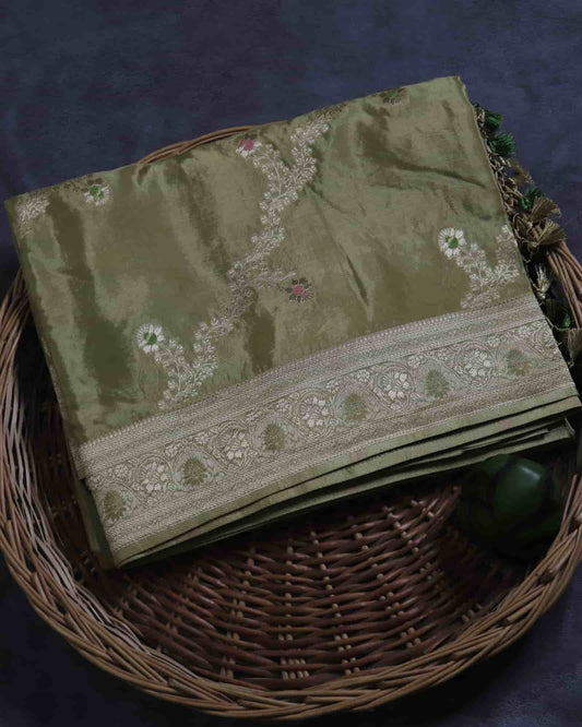 Olive Crepe Georgette Banarasi Saree